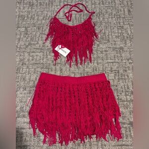 New with tags - Loragal Hot Pink Crochet Halter Top and Mini Skirt